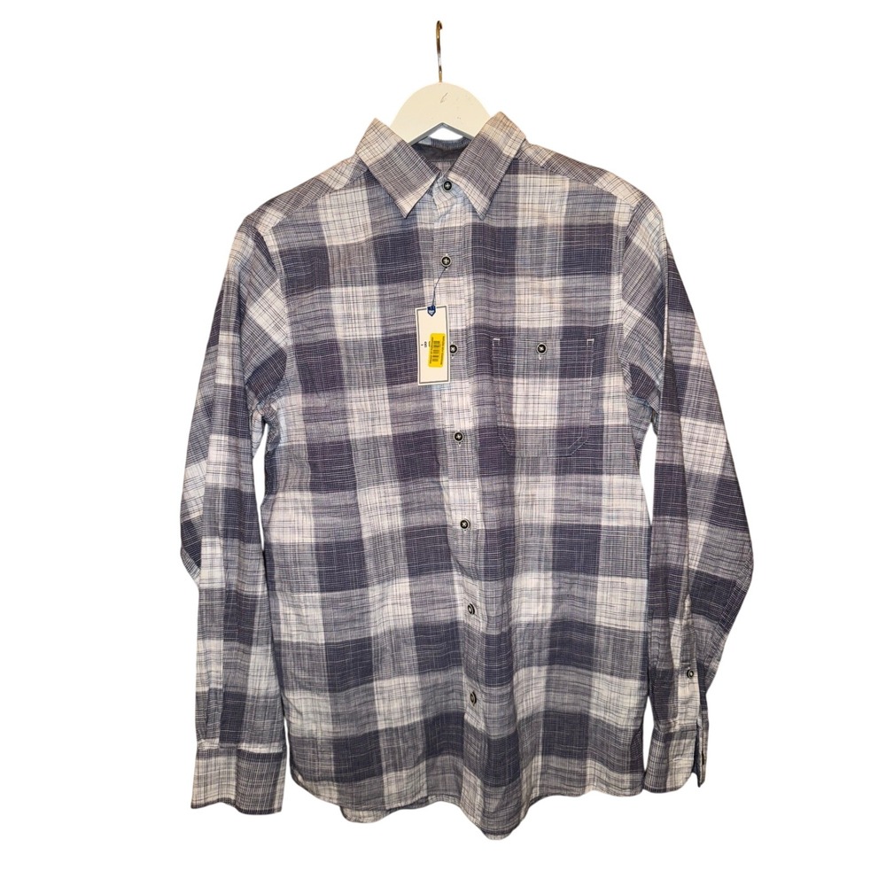 ROW M Men's Blue‎ White Plaid Long Sleeve Button Up Shirt Size S NWT
